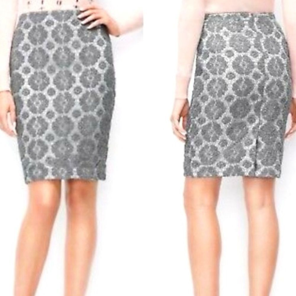 Silver Lace Pencil Skirt - Women's Elegant Office Skirt